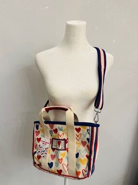 Brighton Tote Bag Mini Red White and You Canvas Hearts & Love Blue NWT Tags $150